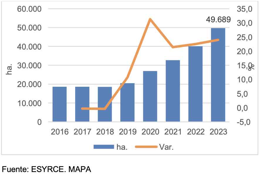 Grafico superficie parques fotovoltaicos y variacion anual